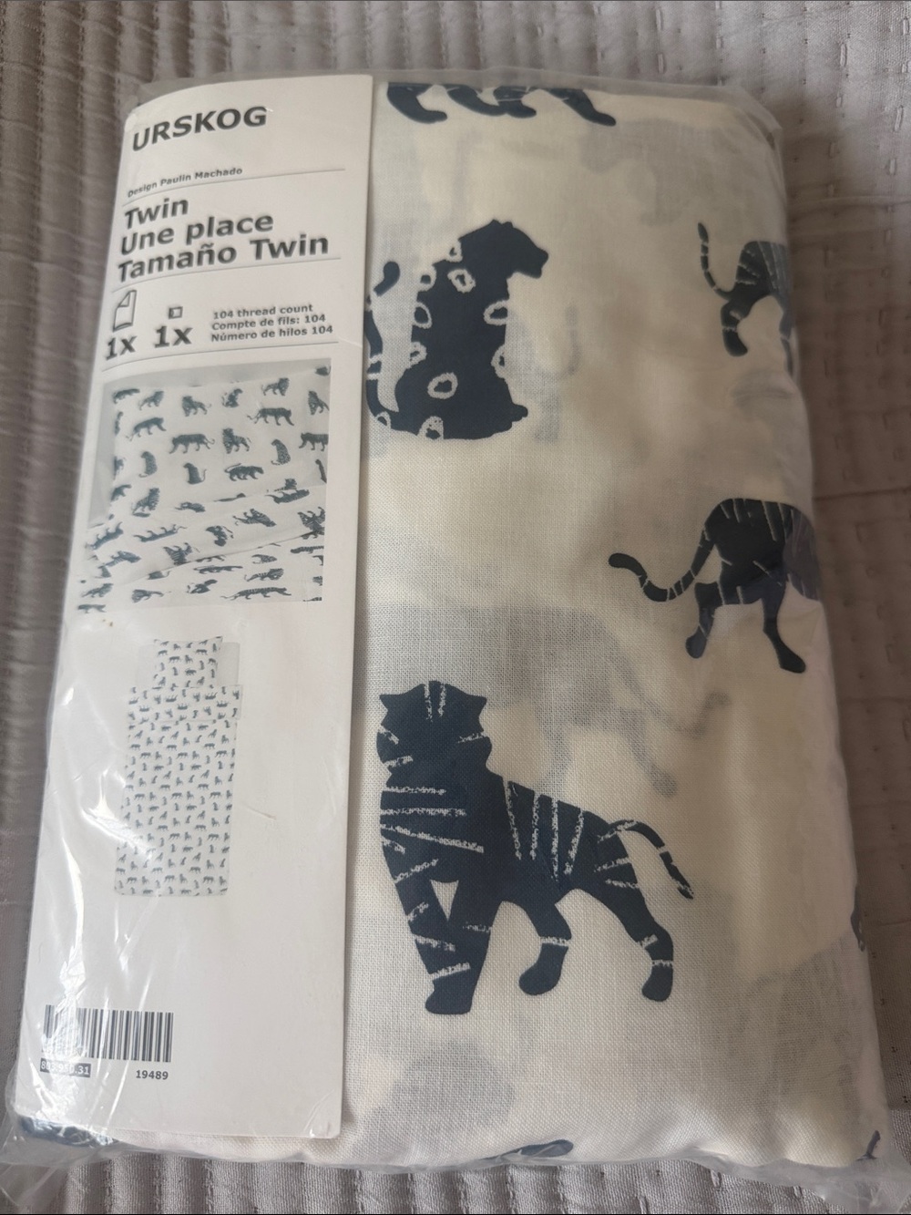 IKEA White and Navy Cat Print Twin Duvet Cover